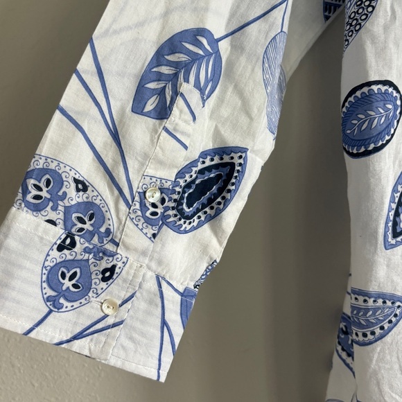 Gretchen Scott Button Up 3/4 Sleeve Paisley Cotton Lightweight Tunic Top Size S - Picture 4 of 7